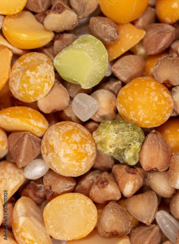 Peas, buckwheat and rice as a background