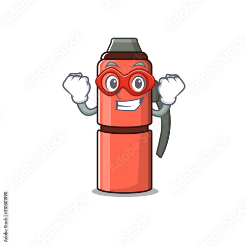 A picture of thermos bottle Scroll dressed as a Super hero