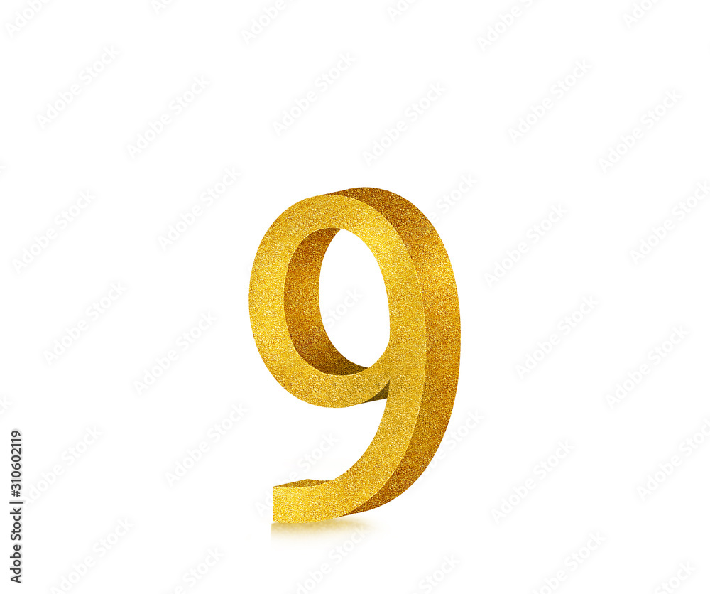 GOLDEN ALPHABETIC LETTERS AND NUMBERS 3D ILLUSTRATION GOLDEN NUMBER 9