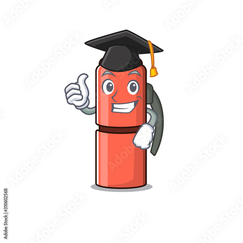 happy thermos bottle Scroll wearing a black Graduation hat
