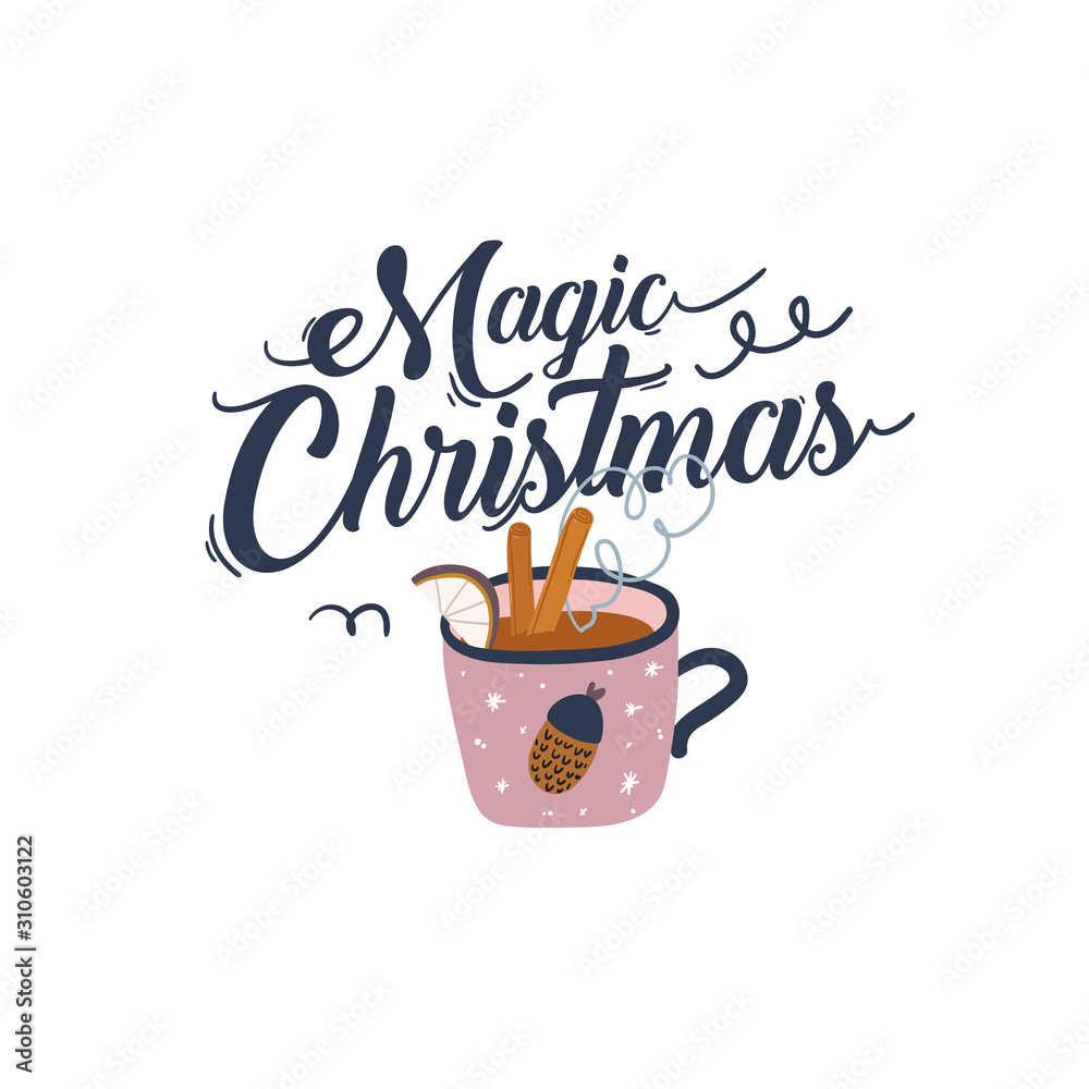 Merry Christmas or Happy New 2020 Year illustration with holiday lettering and traditional winter element. Cute prints in scandinavian style. Good for label, banner, tags or stickers . Vector isolated Merry Christmas or Happy New 2020 Year illustration with holiday lettering and traditional winter element. Cute prints in scandinavian style. Good for label, banner, tags or stickers . Vector isolated