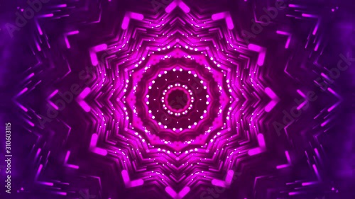 Glamourous kaleidoscope of lilac color in the style of the 80s, mandala, motion design in 4k, abstract composition for meditation or disco clubs. Seamless loop, hypnotic.
