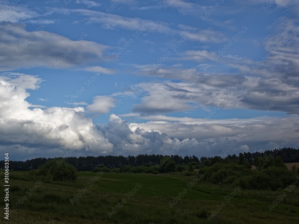 landscape of Central Russia on a cloudy day, summer.
