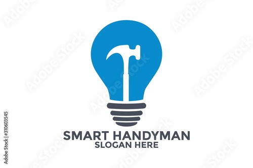Smart Handyman Logo Icon, Handyman logo Template, Hammer and Bulb Logo