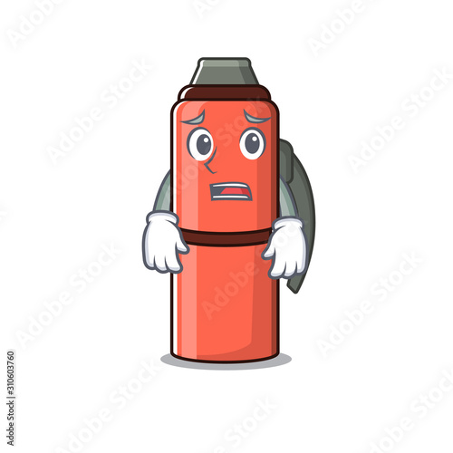 mascot of thermos bottle Scroll showing afraid look face