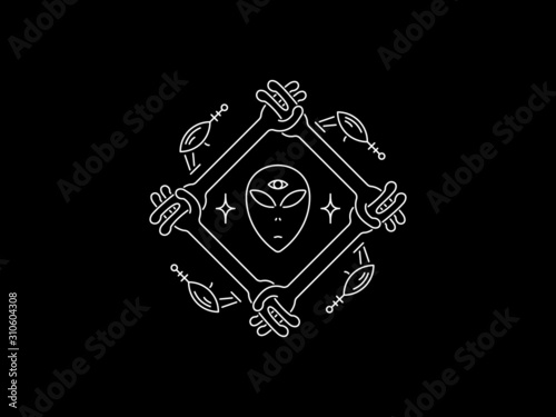 Vector illustration of an Alien brotherhood white on black background
