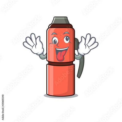 Mascot of crazy face thermos bottle Scroll Cartoon character style