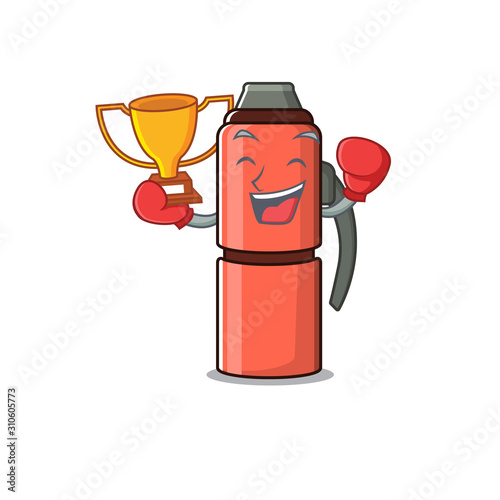 Super cool Boxing winner thermos bottle Scroll in mascot cartoon design