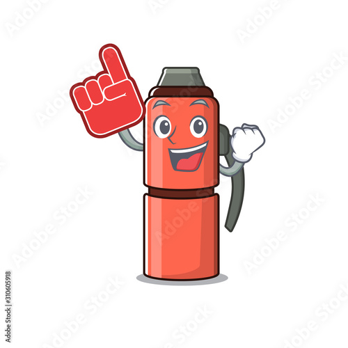 Thermos bottle Scroll mascot cartoon style with Foam finger