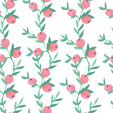 Seamless watercolor pattern with Christmas pattern with a branch with berries. On a white isolated background.