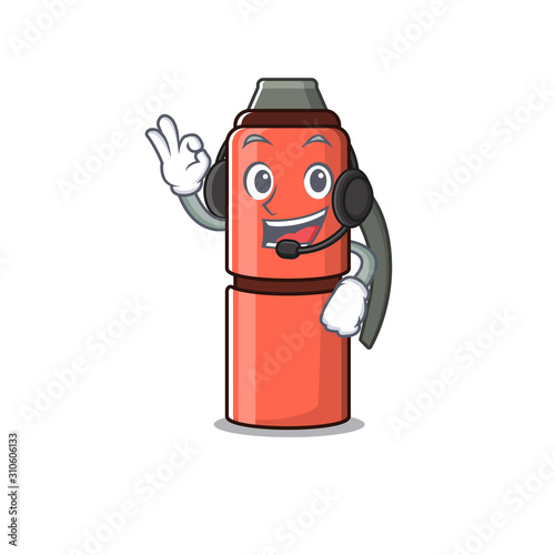 cute thermos bottle Scroll cartoon character design wearing headphone