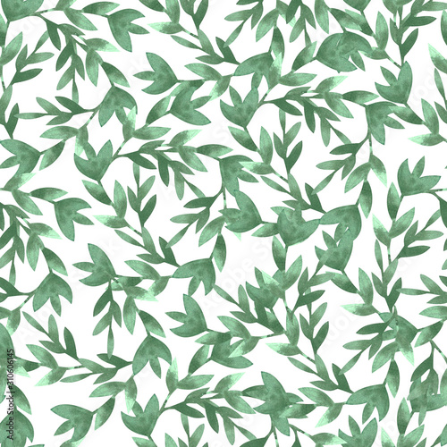 seamless pattern watercolor olive branch. Sketch of olive branch on white background