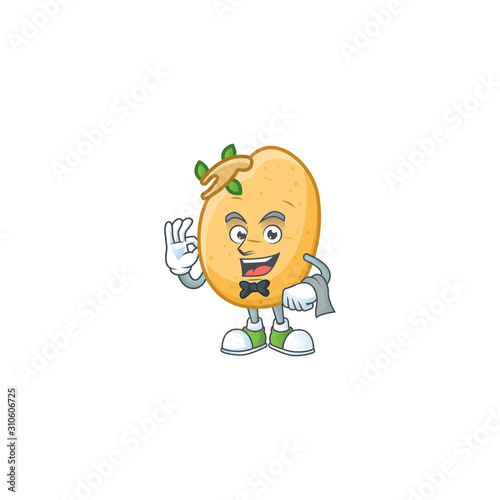 Sprouted potato tuber cartoon character as a Waiter look