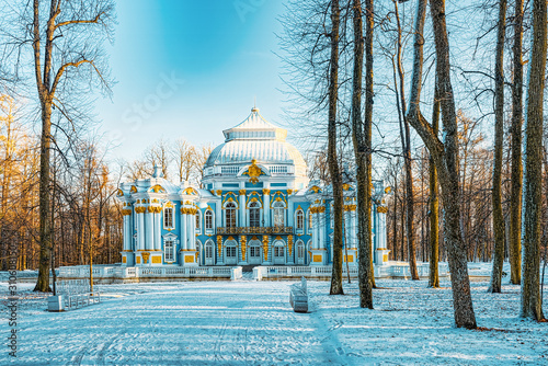 Hermitage Pavilion in Tsarskoye Selo (Pushkin) suburb of Saint Petersburg. Russia.