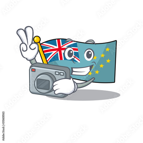 a professional Photographer flag tuvalu Scroll mascot style with a camera