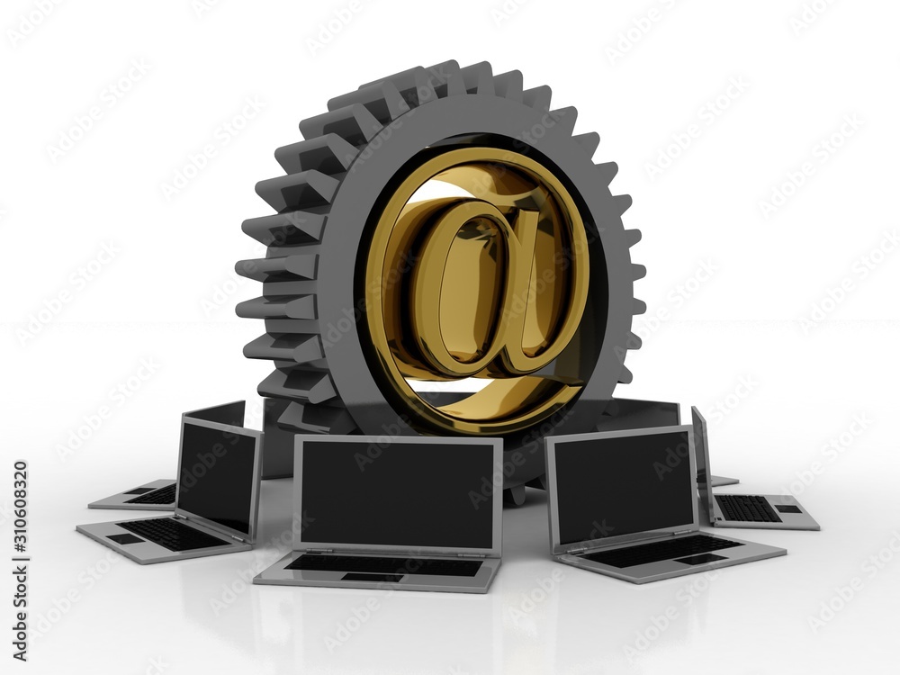 3d rendering Computer network with e mail 3d rendering Computer network with e mail
