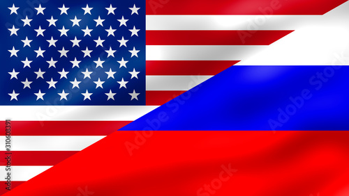 Flag of United States of America and Flag of Russia 