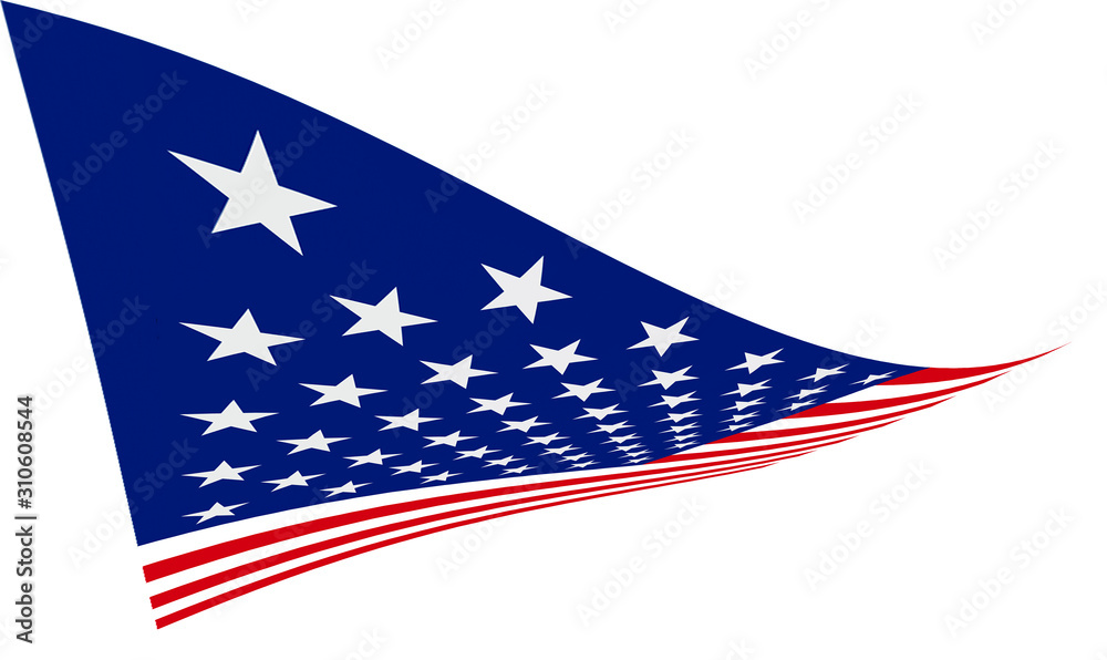 American flag of United States of America- waving flag on a white background, illustrated