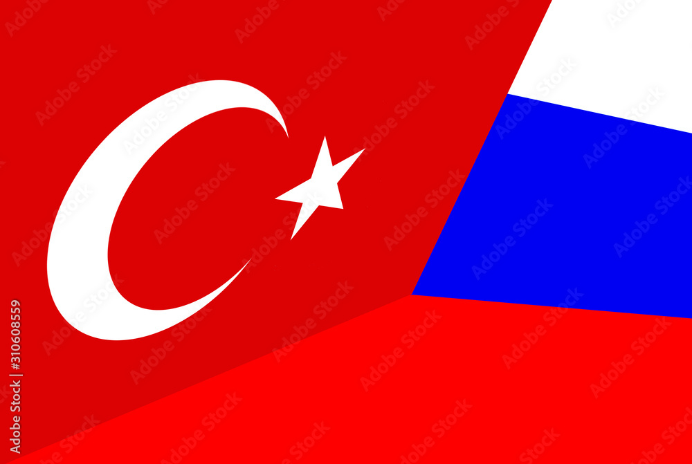 Obraz premium Flag of Turkey and Russian Flag 