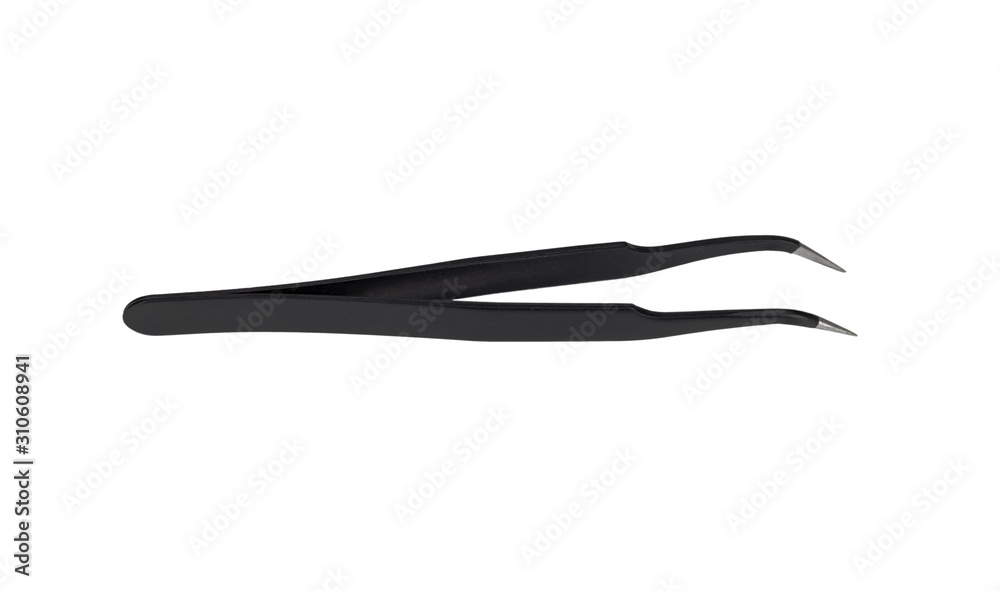Black metal tweezer with antistatic coating. Black metal tweezer with antistatic coating.