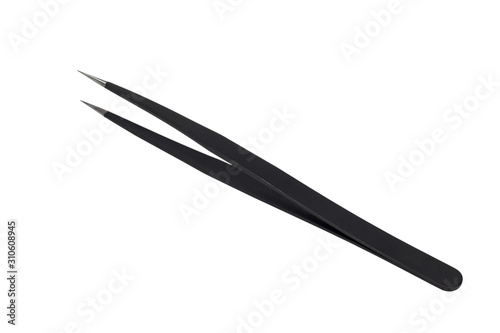 Black metal tweezer with antistatic coating.