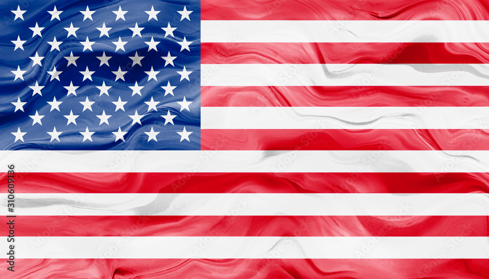 Naklejka premium American flag of United States of America- waving flag, silky texture