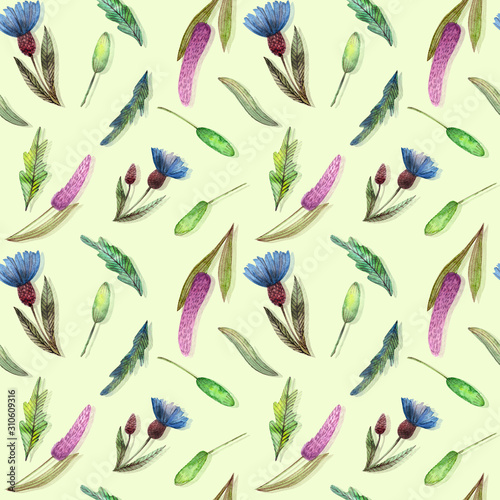 wildflowers watercolor floral wrapping background seamless pattern