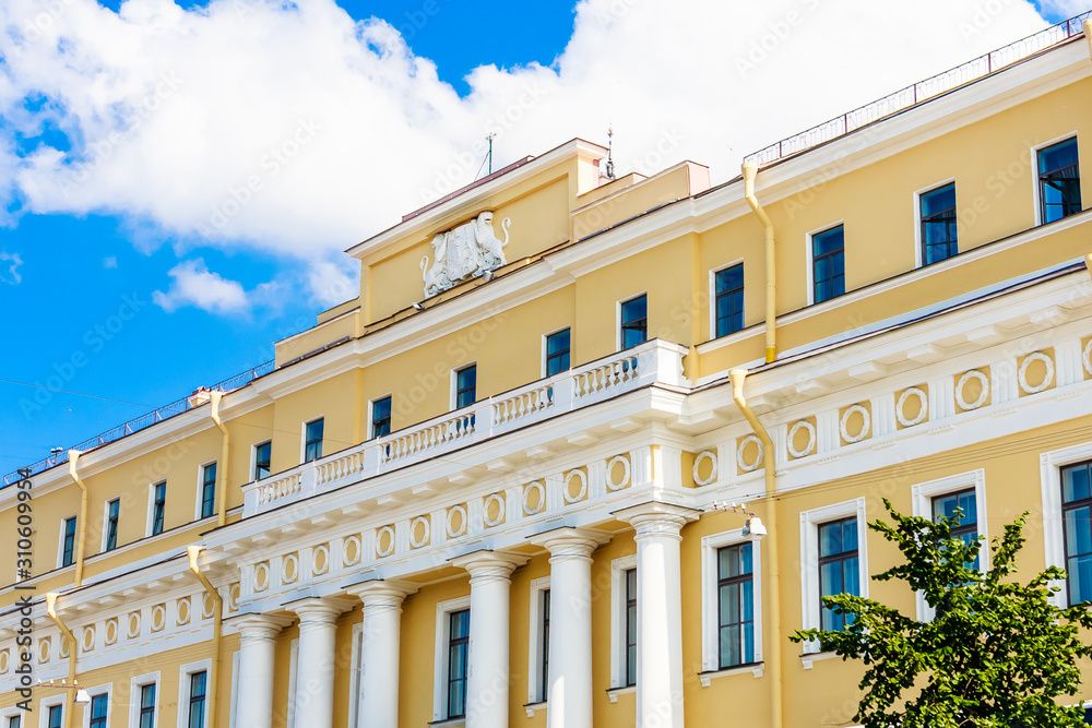 Fragment of facade of Yusupov Palace on Moika in St. Petersburg, a monument of history and culture of Federal importance.