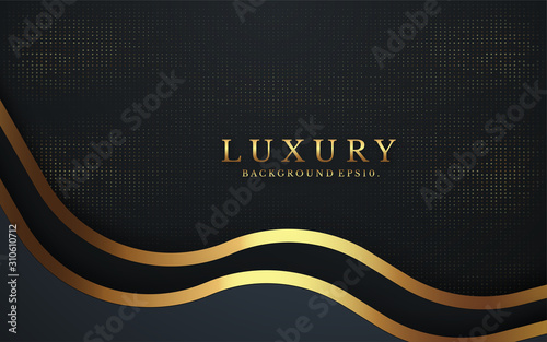 3d abstract modern  background with luxury wave VIP and dark black color with line Gold Sparkles glitter and gradient decoration shapes geometric Polished vector , design elements