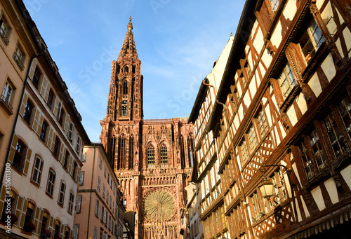 Strasbourg Cathedral or the Cathedral of Our Lady of Strasbourg (Cathedrale Notre-Dame de Strasbourg) in Strasbourg, France.