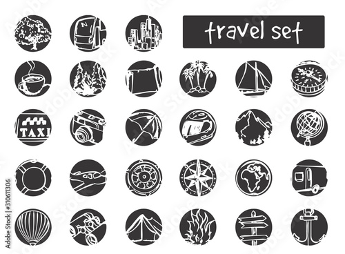 vector doodle travel icons set for web design