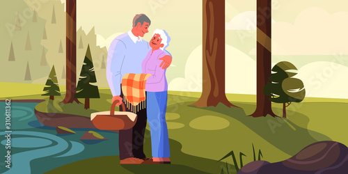 Old couple spend time together. Woman and man on retirement.