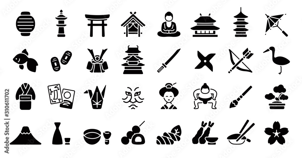 Japanese Traditional Culture Icon Set (Flat Silhouette Version)	 - obrazy, fototapety, plakaty 