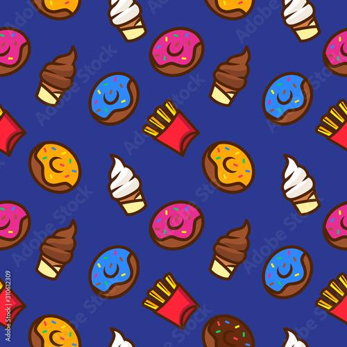fast food pattern seamless  donut  french fries  ice cone