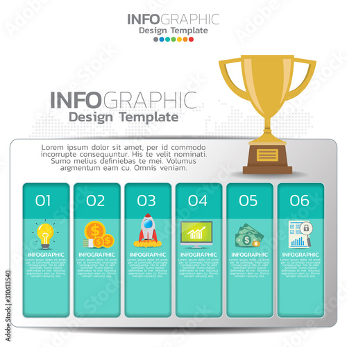 Infographic template design with 6 color options.