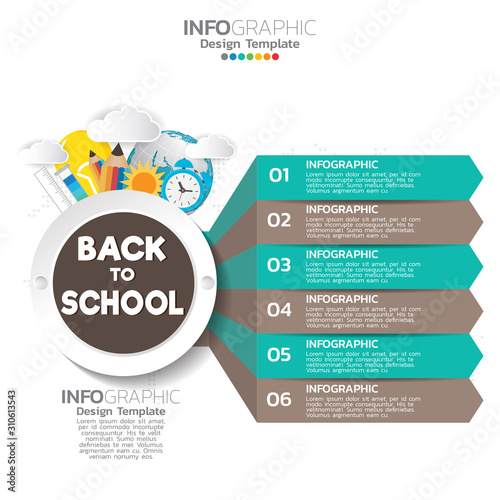 Infographic template design with 6 color options.	