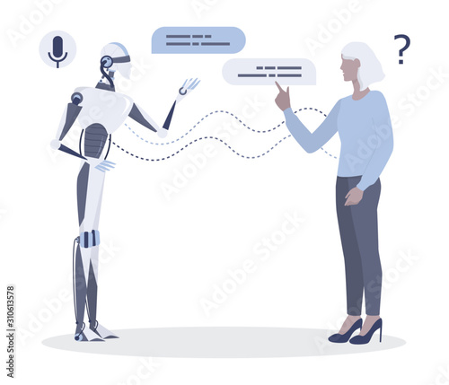 Woman talking to robot