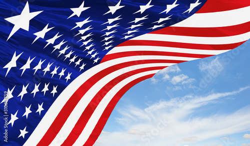 American flag of United States of America- close-up, wavy flag, illustrated