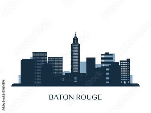 Baton Rouge skyline, monochrome silhouette. Vector illustration.