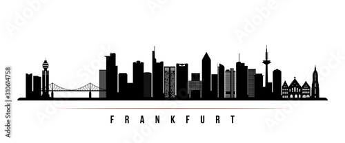 Frankfurt skyline horizontal banner. Black and white silhouette of Frankfurt, Germany. Vector template for your design.