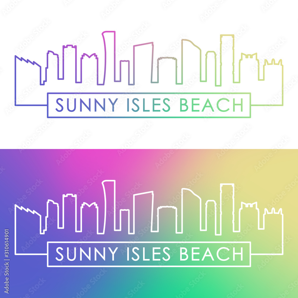 Fototapeta premium Sunny Isles Beach skyline. Colorful linear style. Editable vector file.
