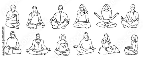 silhouettes of meditating people - set for design