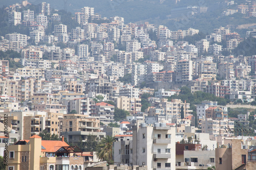 Buildings of the modern part of Byblos. Byblos, Lebanon - June, 2019