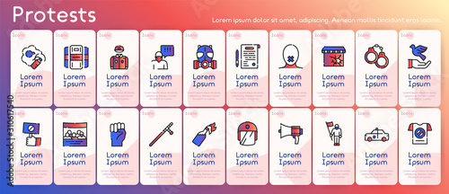 Protests items color linear icons set