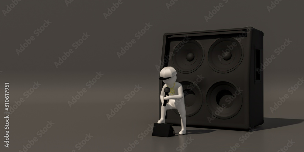 3d illustrator group of career musician symbols on a gray background, 3d rendering of the Music player. Includes a selection path.