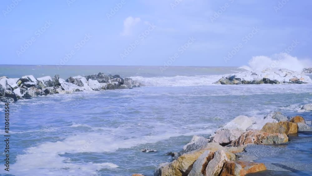 Big waves and storm in Marina di Pisa, Italy