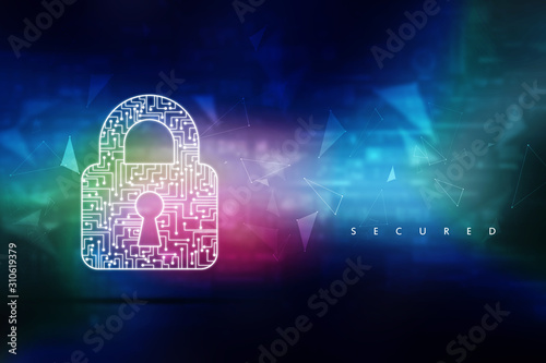 2d illustration Safety concept: Closed Padlock on digital background