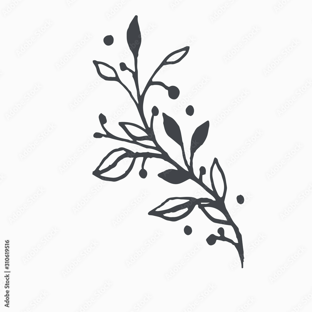 Fototapeta premium Tiny Leaves Plants Hand drawn vector illustration for logo, invitations, graphic design