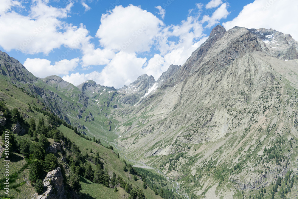Mountain panorama with green plain