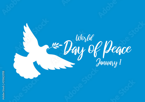 World Day of Peace vector. Dove of Peace vector. Dove silhouette on a blue background. Day of Peace Poster, January 1. Important day